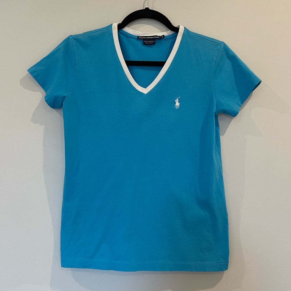 Vintage Ralph Lauren V-Neck Tee (Blue, Small)